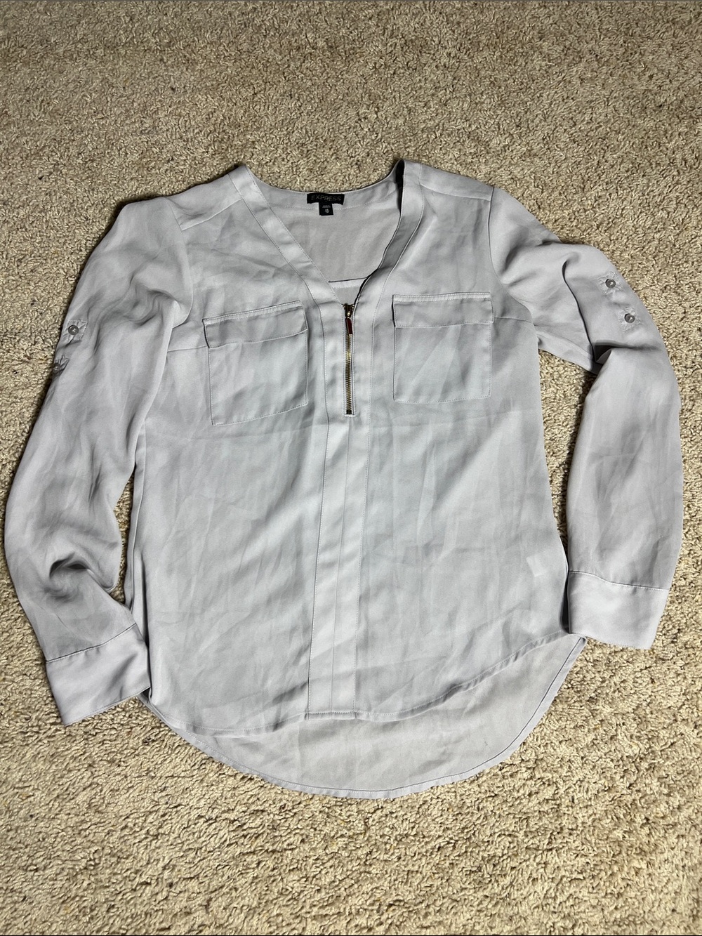 Express Light Gray Zip-Pocket Tunic Top - Women